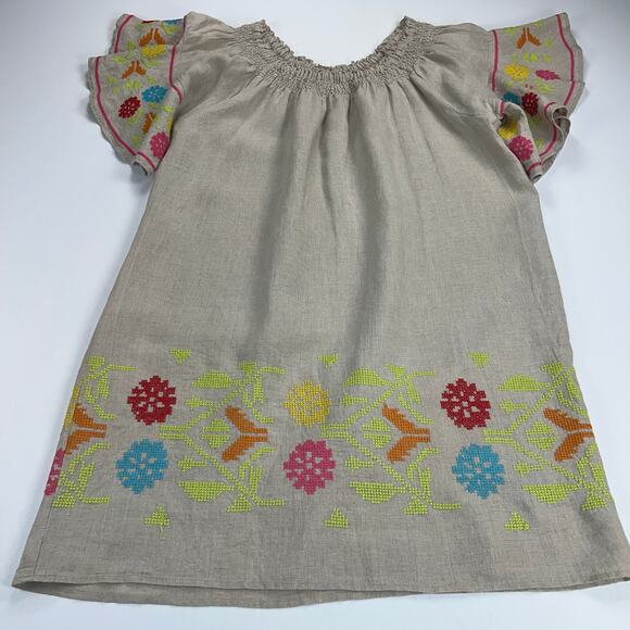 Uncle Frank Linen Cross Stitch Off Shoulder Tunic Peasant Dress Flax Size M - Picture 11 of 11
